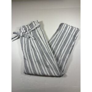 Madewell Paperbag Waist Pants White Black Baltic Stripe 4 Tie Waist Pockets